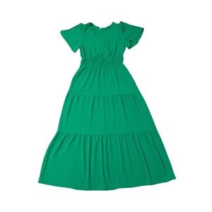 Monteau Los Angeles Green Tiered Maxi XL Smocked Waist Flutter Sleeve Pockets